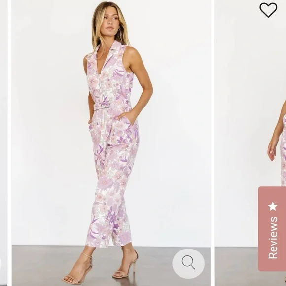 Floral Sleeveless Jumpsuit - Lilac and White - Picture 2 of 8